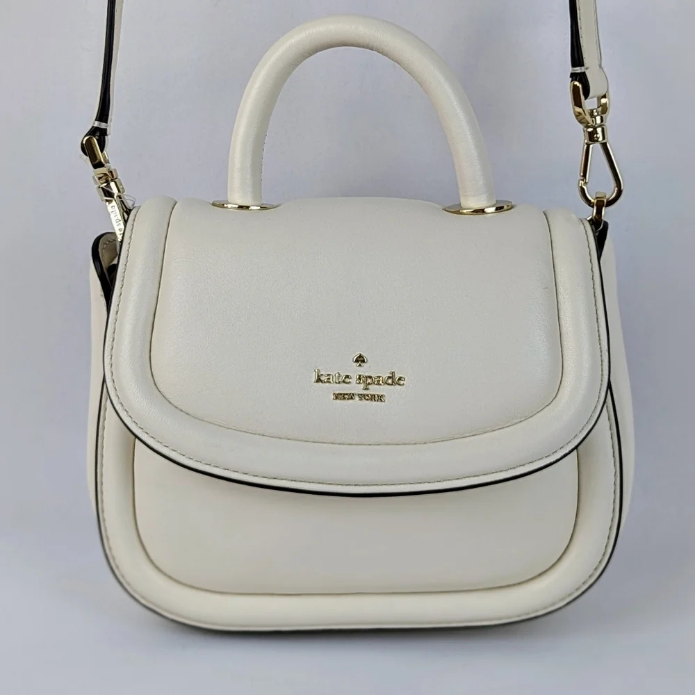 kate spade Puffy Mini Handle Crossbody Bag Leather Parchment Winter White NWT - Picture 1 of 13